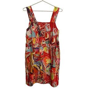Maloka Abstract Linen Cotton Square Dress Size 4